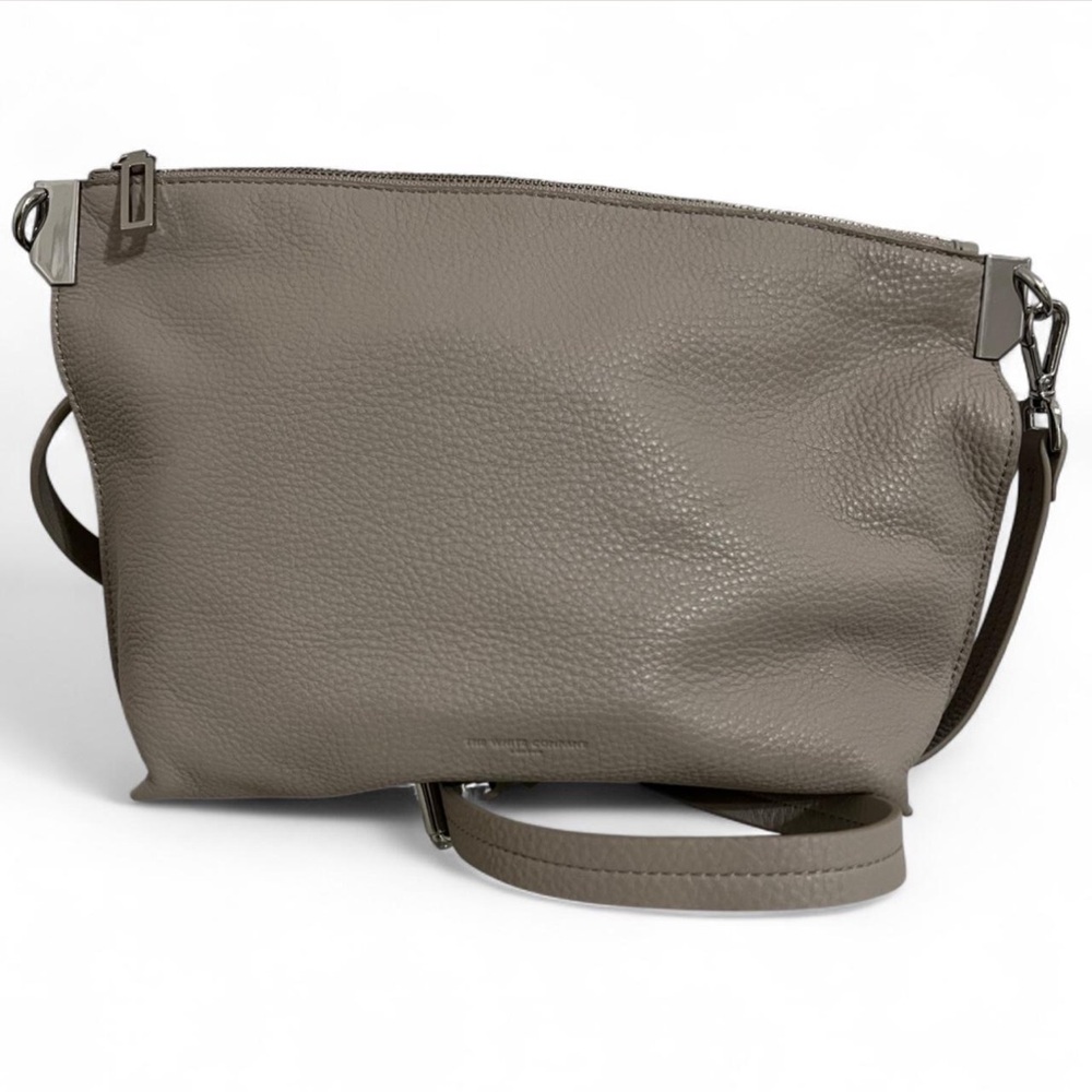 The White Company London Taupe Pebbled Leather Crossbody Bag